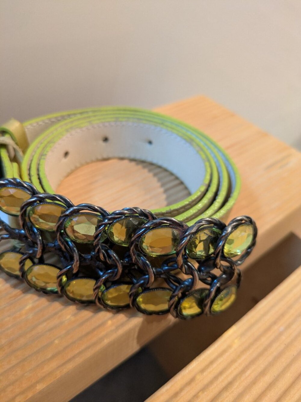 Claudio ORCIANI Vintage design lime green belt w/ green crystals